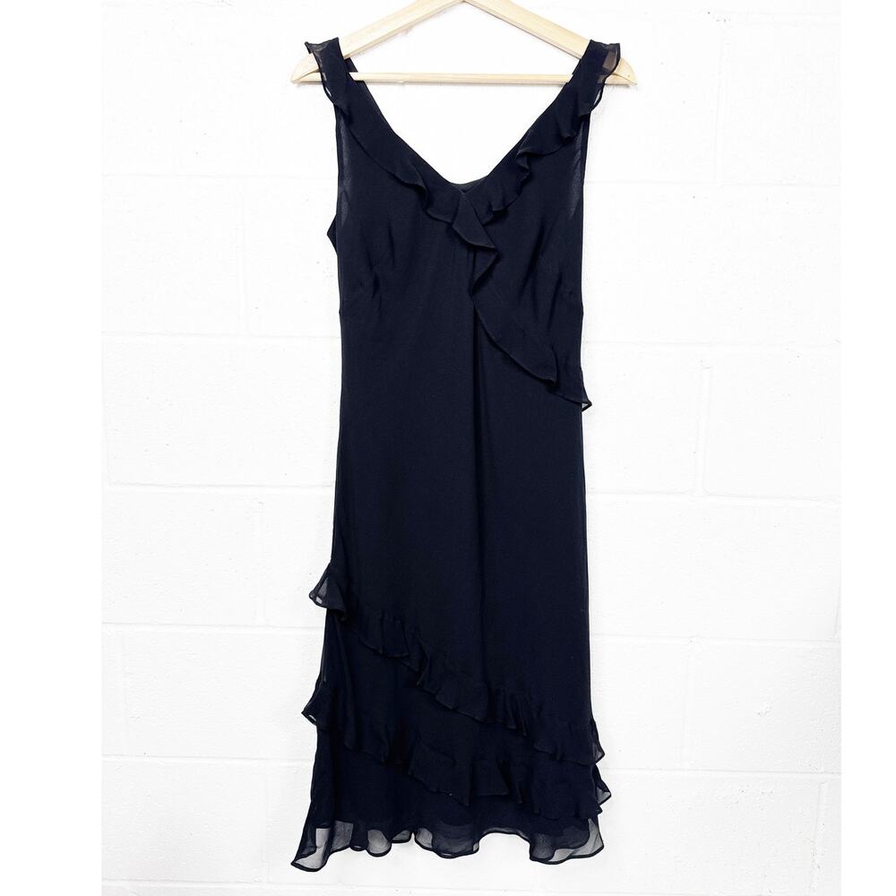 Vintage Ann Taylor Y2K Fairy Goth Silk Midi Dress Black Whimsygoth Vamp‎